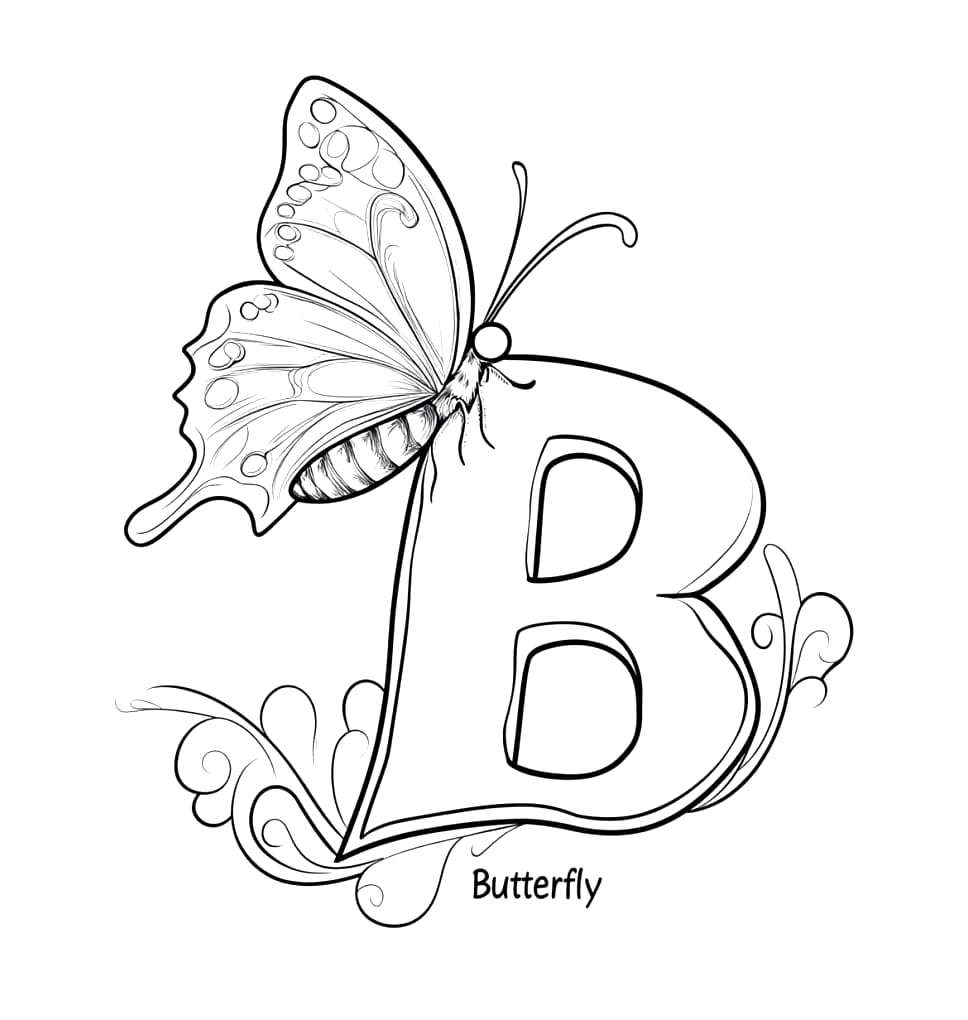 Sommerfugl bokstav B fargelegging