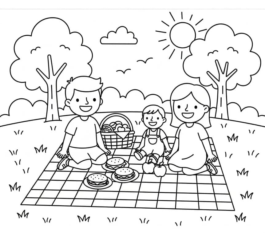 Søt familiepiknik fargelegging