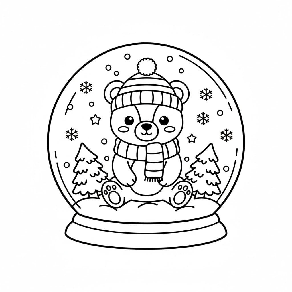 Søt snøkule med bjørn fargelegging