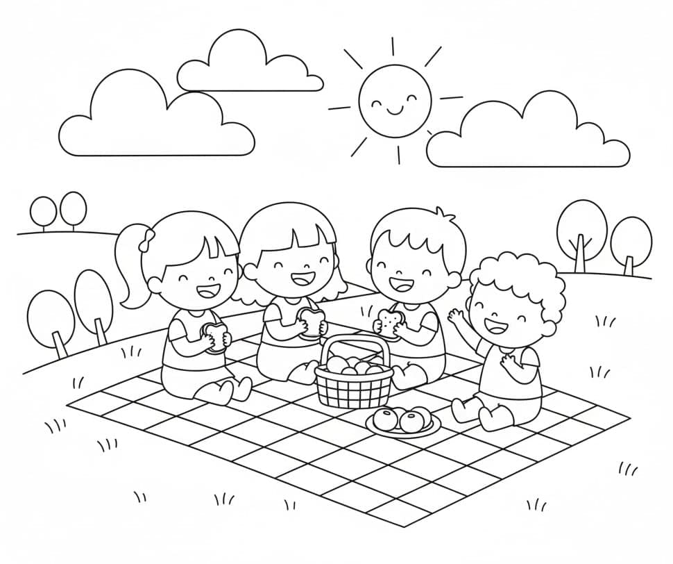 Søte venner piknik fargelegging
