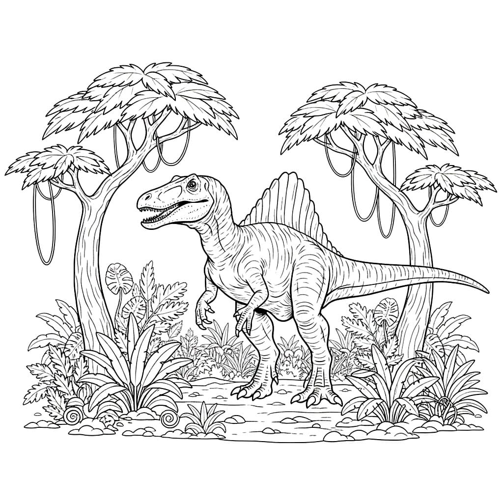 Spinosaurus og trær fargelegging