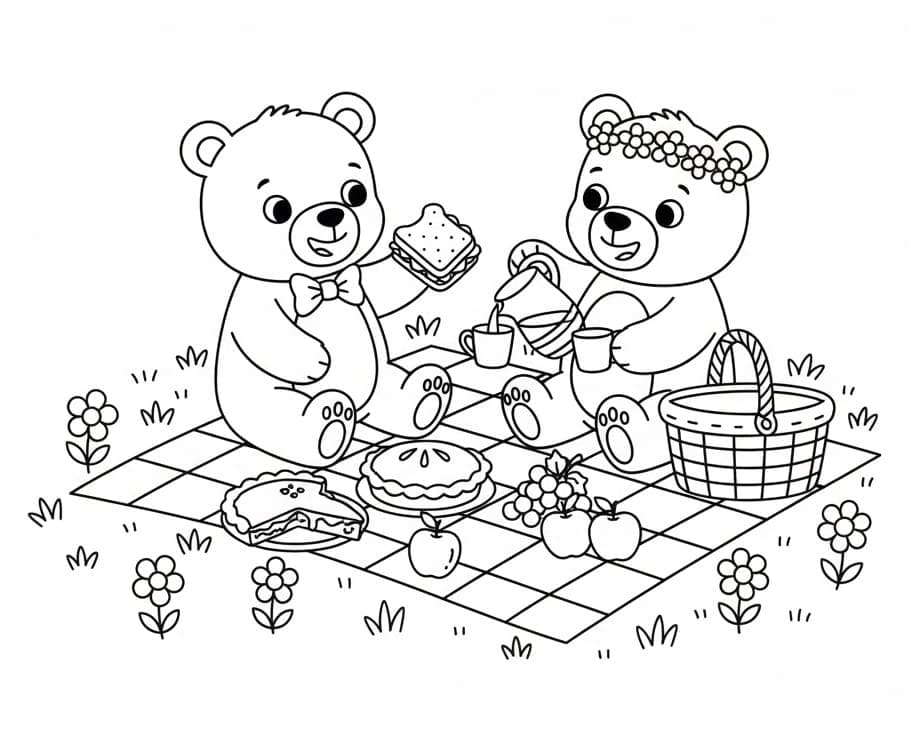 To søte bjørner på piknik fargelegging