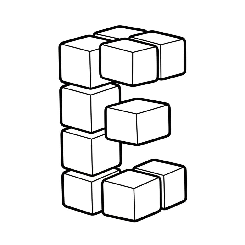 3D firkantet bokstav E fargelegging
