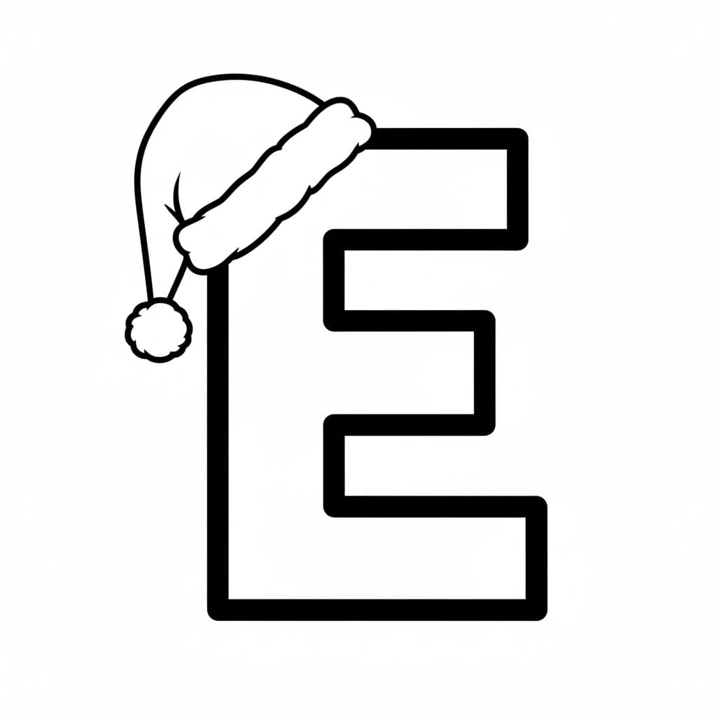 Bokstaven E i julehatt fargelegging