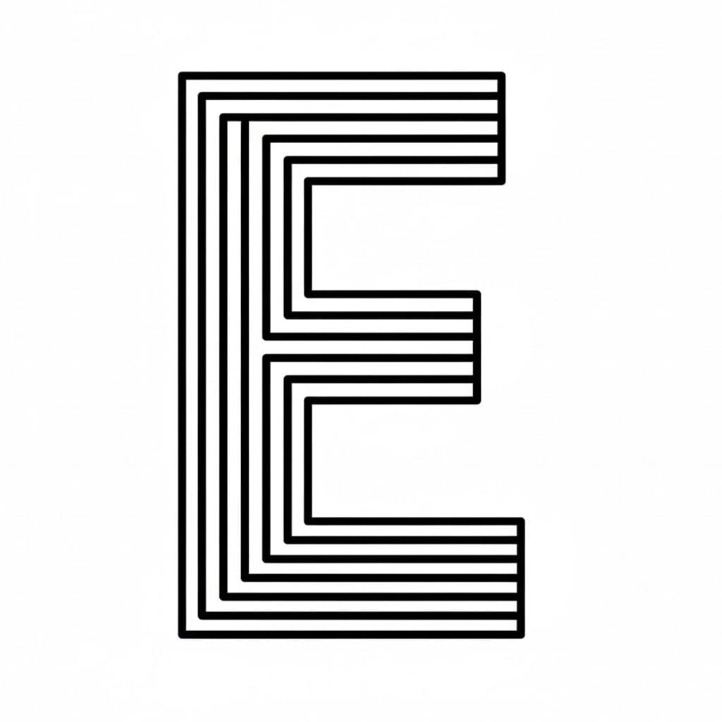 Bokstaven E med parallelle linjer fargelegging
