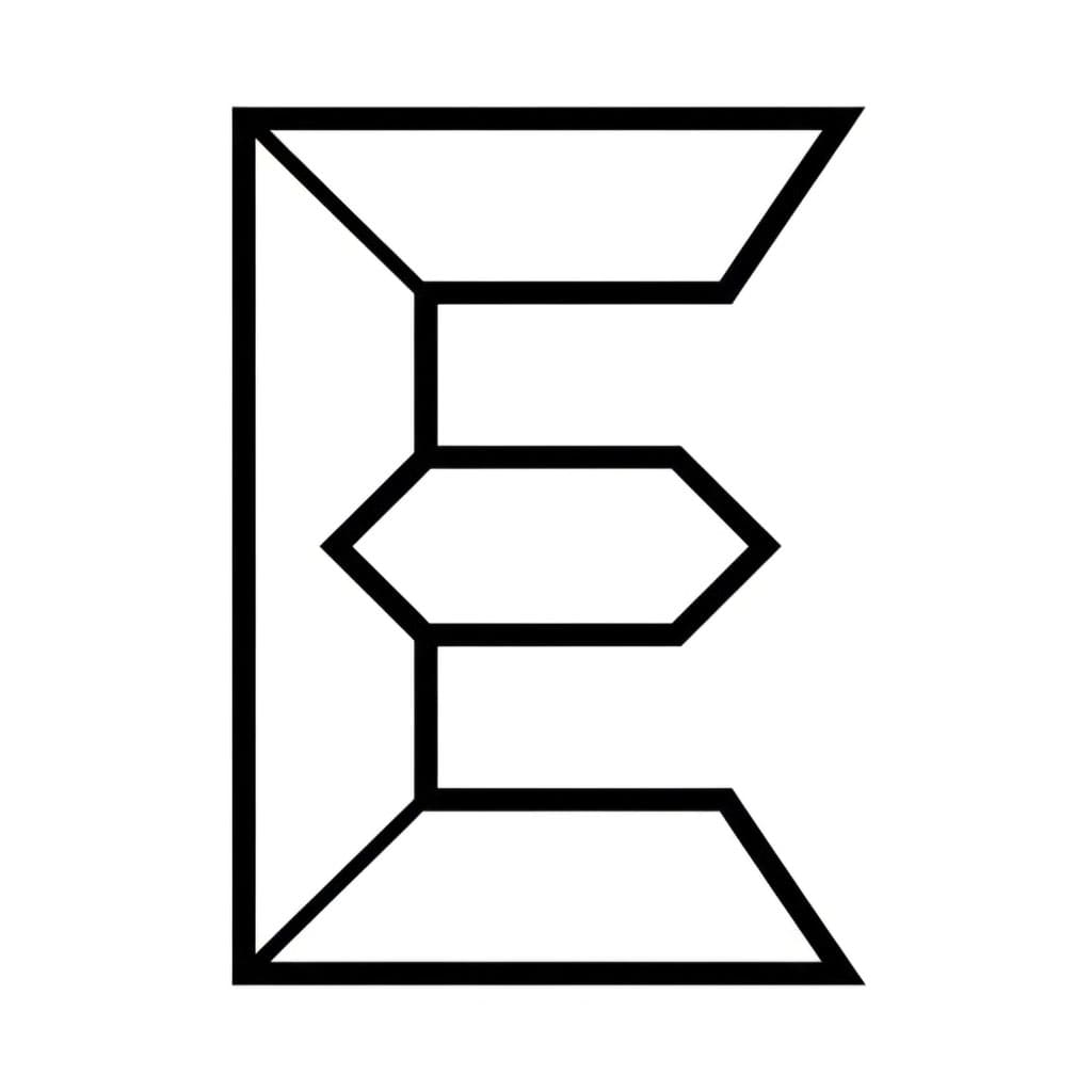 Bokstaven E med sterk kant fargelegging