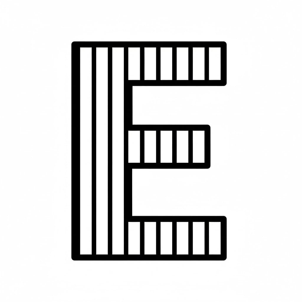 Bokstaven E med vertikale striper fargelegging