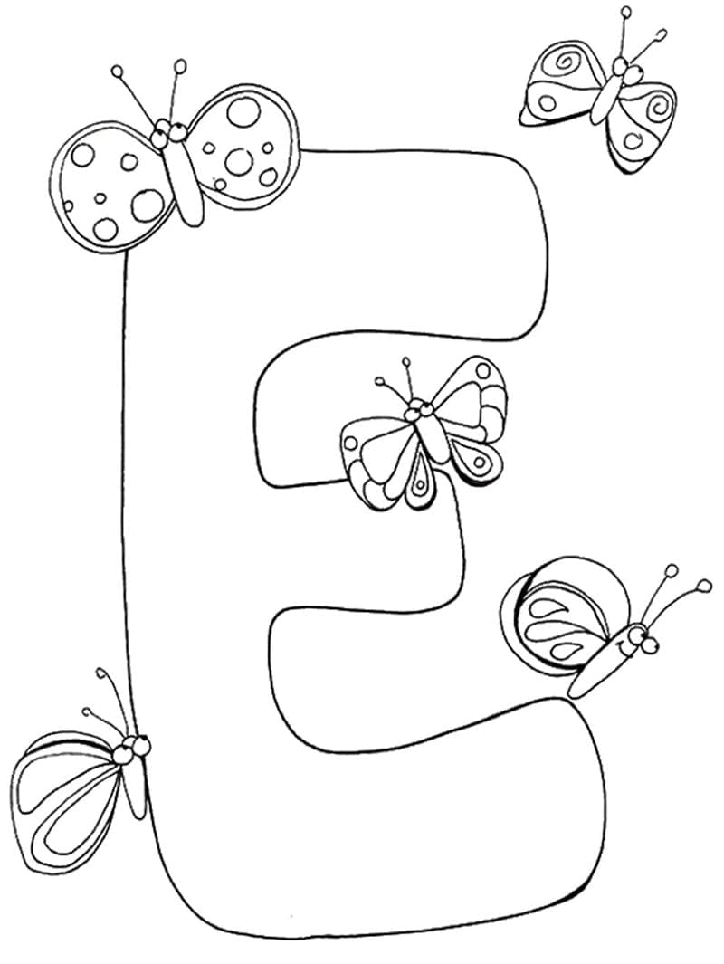 Bokstaven E og sommerfugl fargelegging