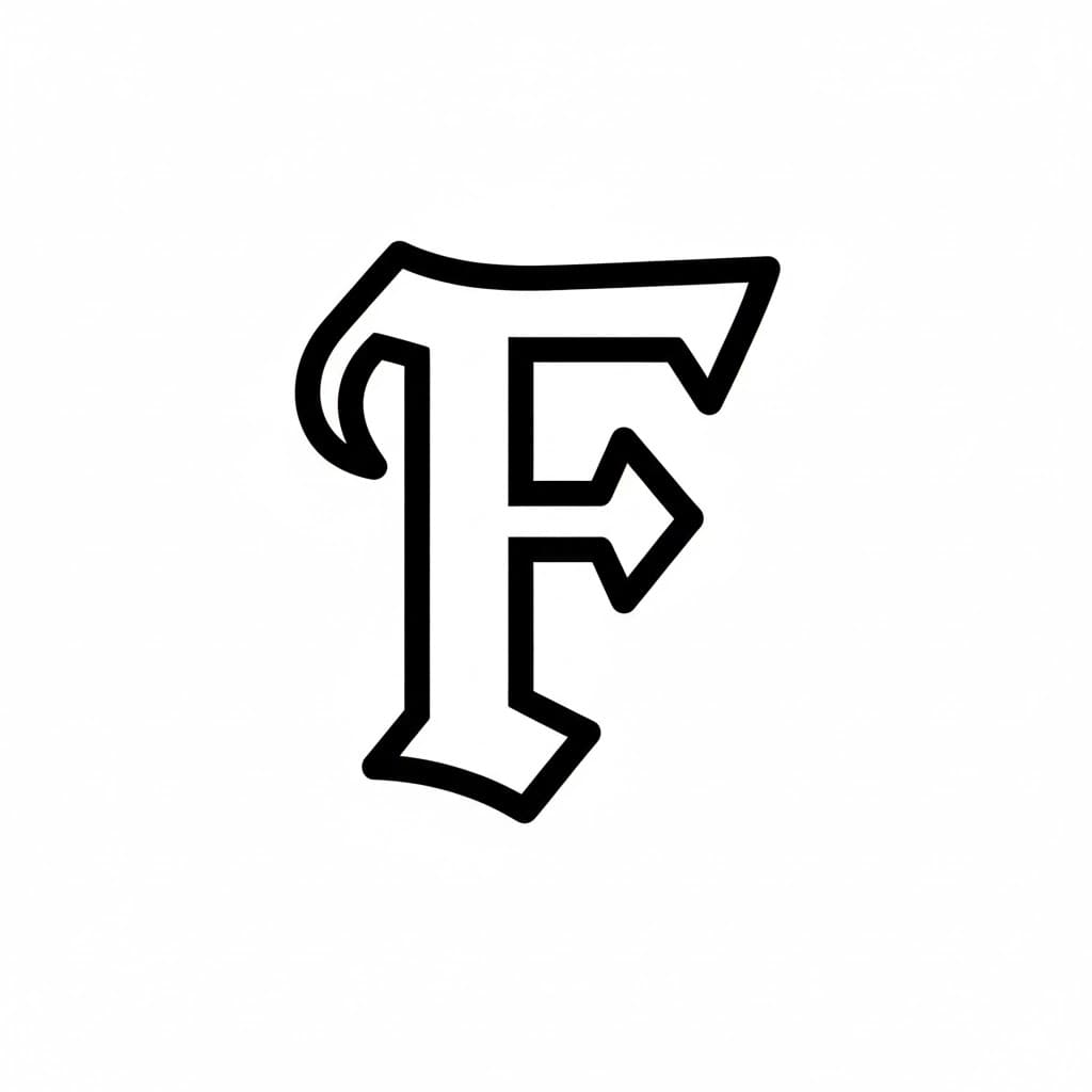 Bokstaven F i gotisk stil fargelegging