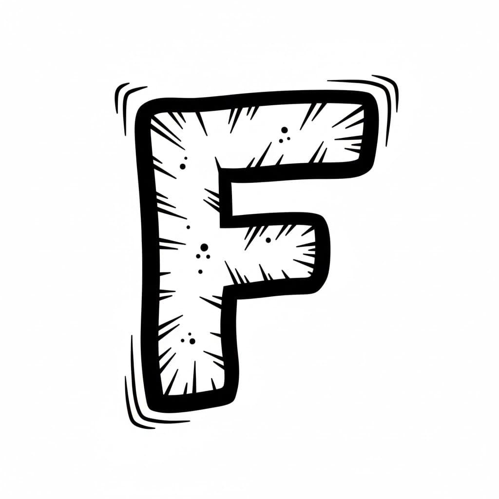 Bokstaven F i tegneseriestil fargelegging
