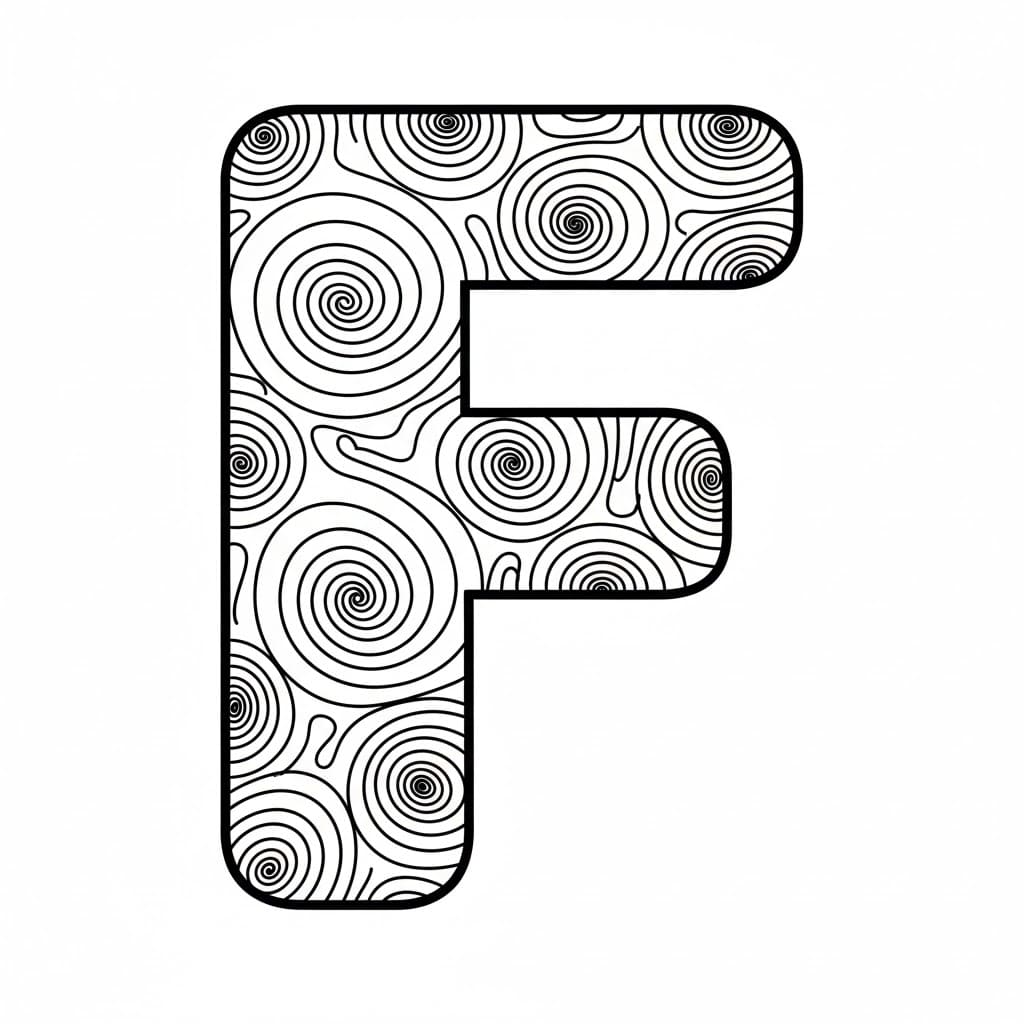 Bokstaven F med virvelmønster fargelegging
