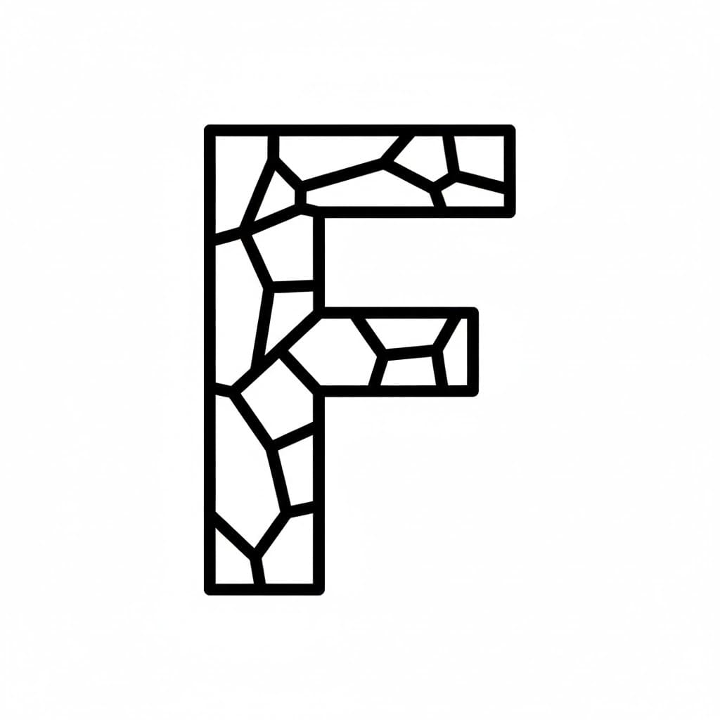 Bokstaven F stilisert som knust glass fargelegging