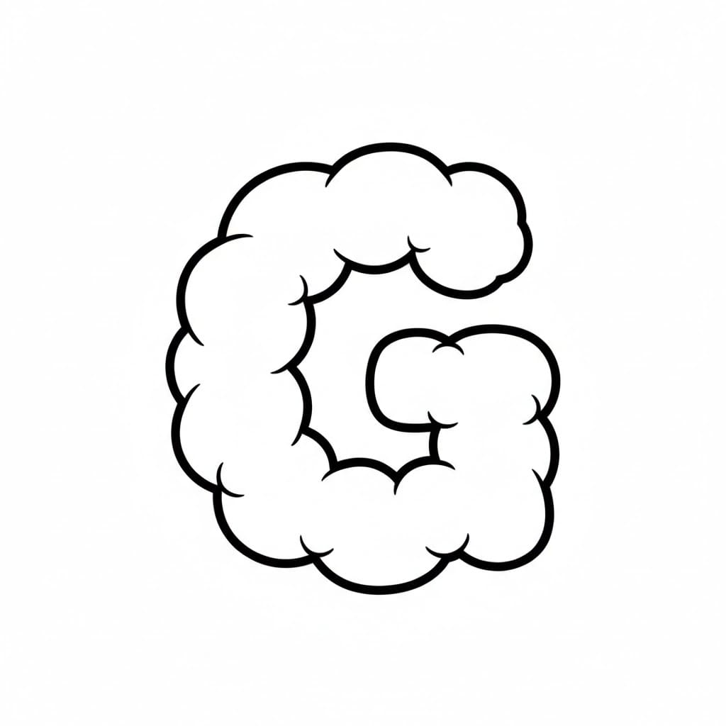 Bokstaven G skyformet fargelegging