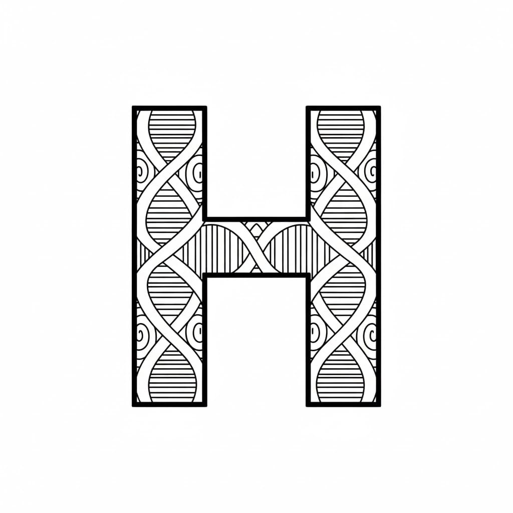 Bokstaven H dobbel spiral fargelegging