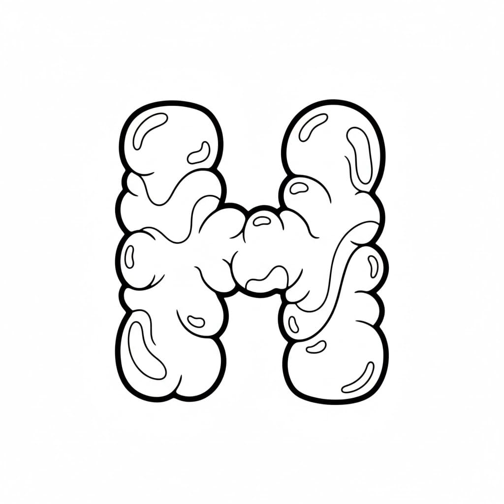 Bokstaven H er myk og luftig fargelegging