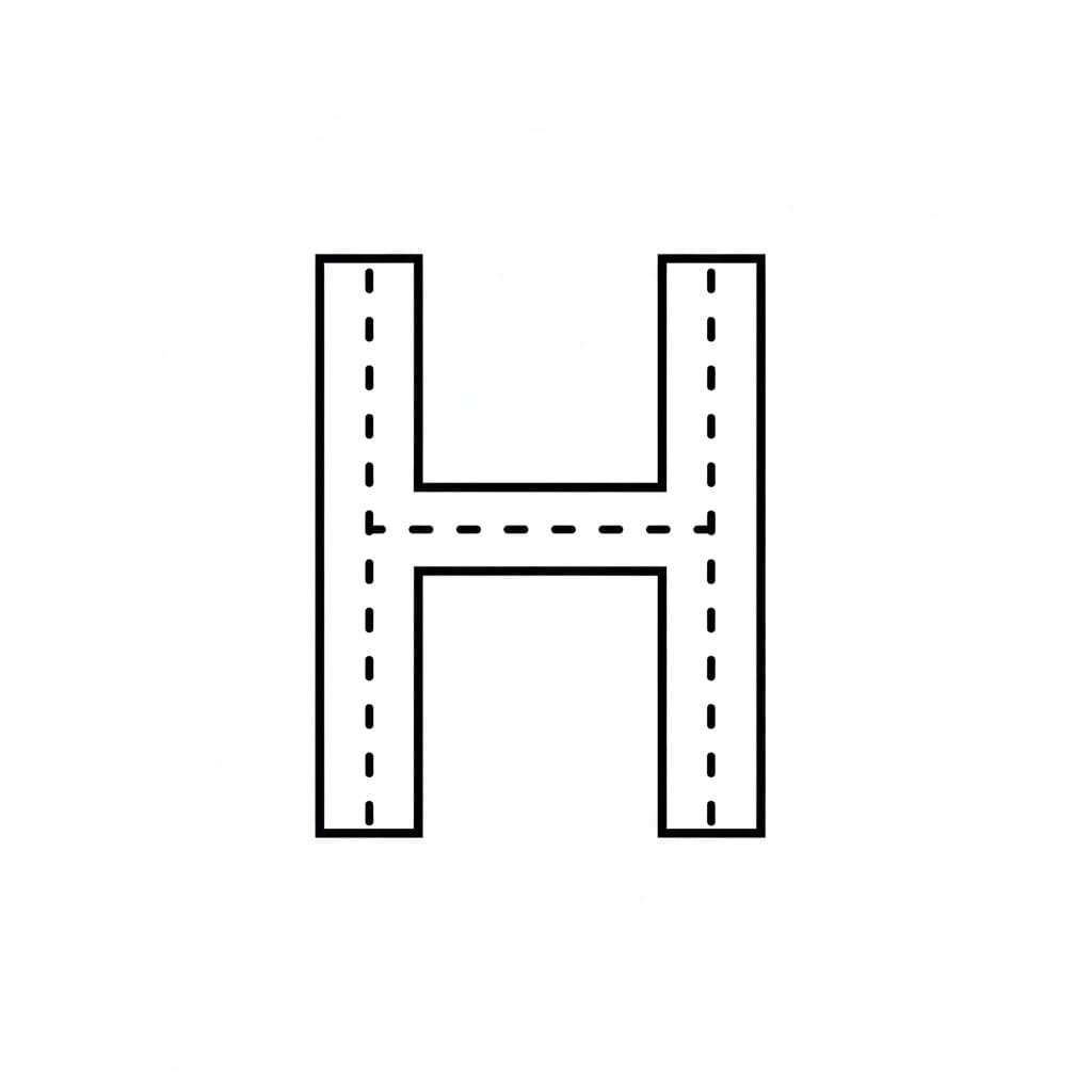 Bokstaven H er prikket fargelegging