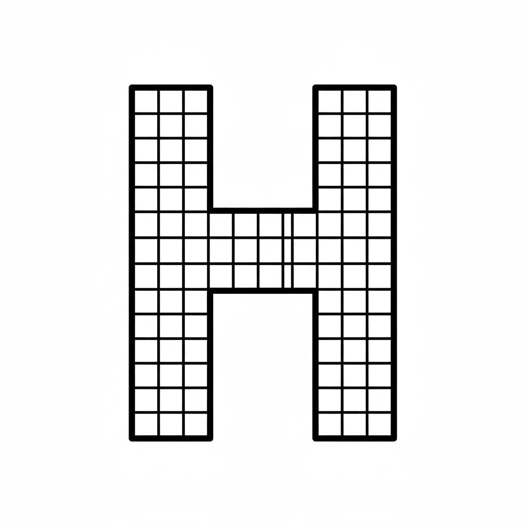 Bokstaven H laget av firkant fargelegging