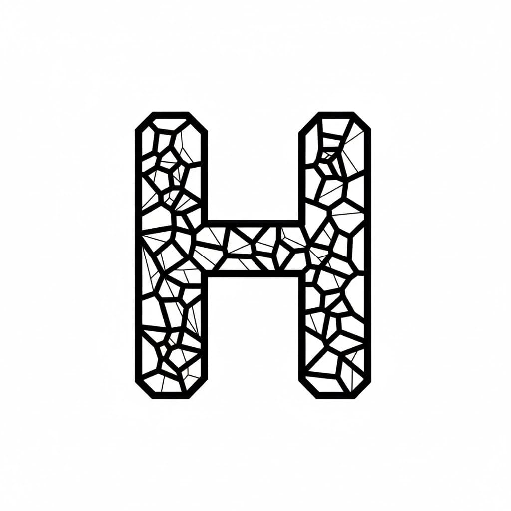 Bokstaven H laget av knust glass fargelegging