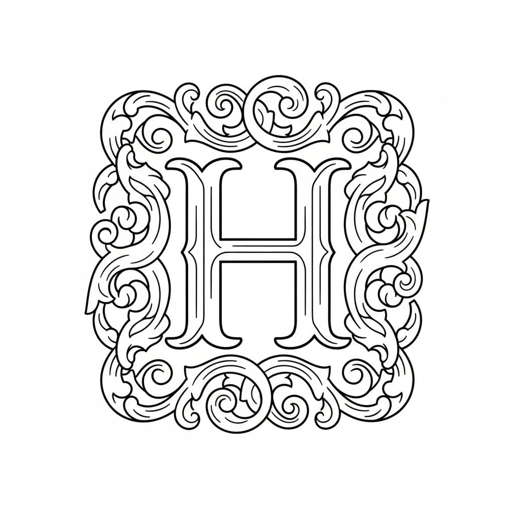 Bokstaven H med buet ramme fargelegging