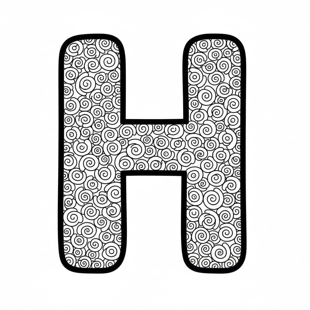 Bokstaven H med virvelmønster fargelegging