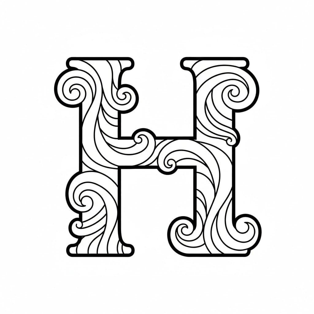 Bølgende bokstav H fargelegging