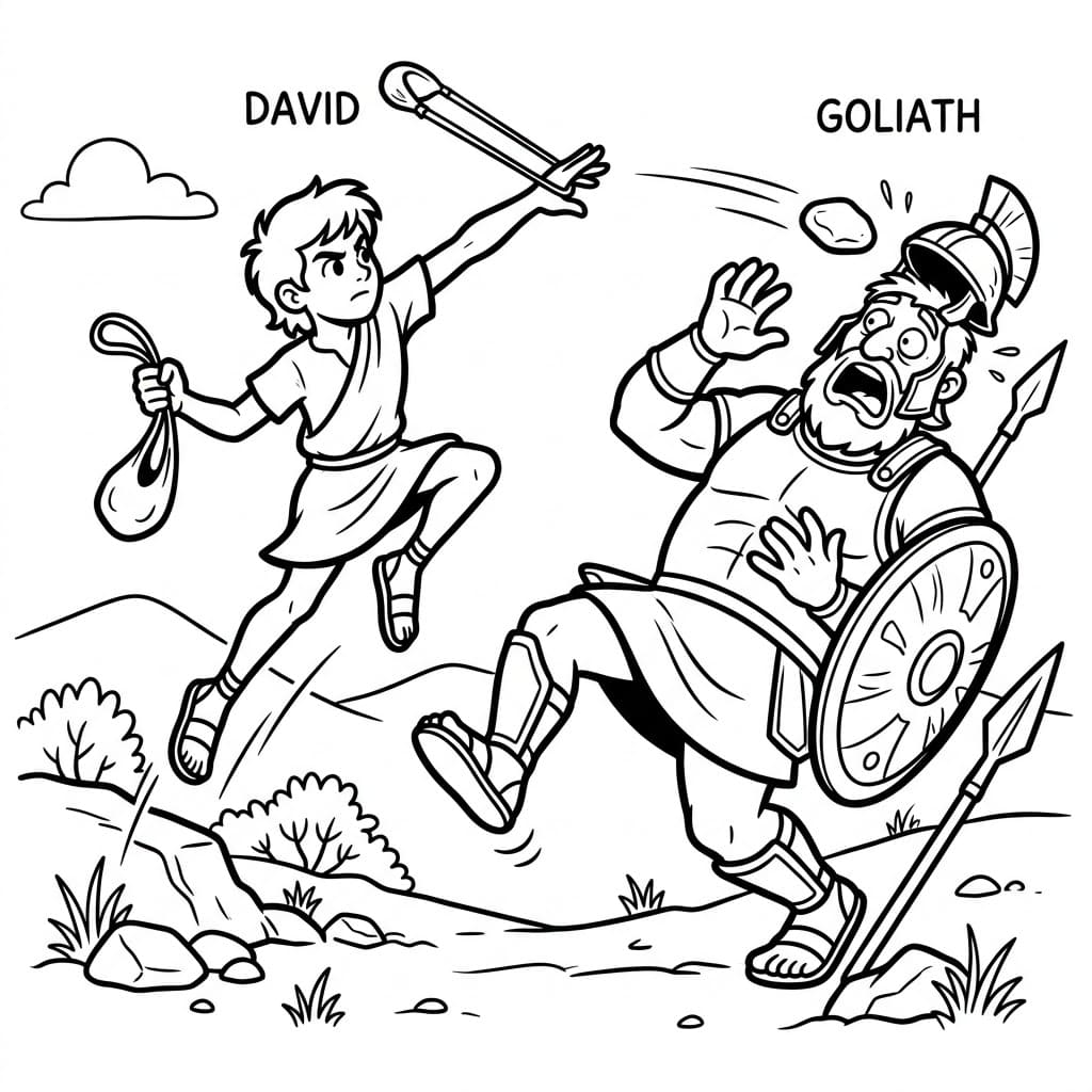 David og Goliat en modig actionscene fargelegging