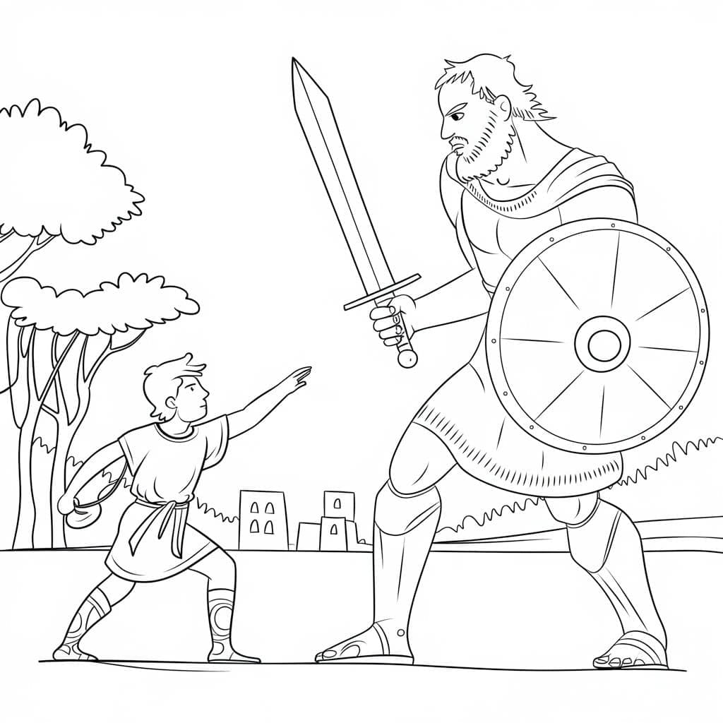 David og Goliat for barn fargelegging