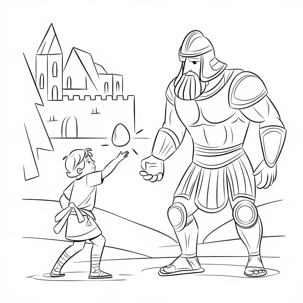 David og Goliat for barn gratis fargelegging