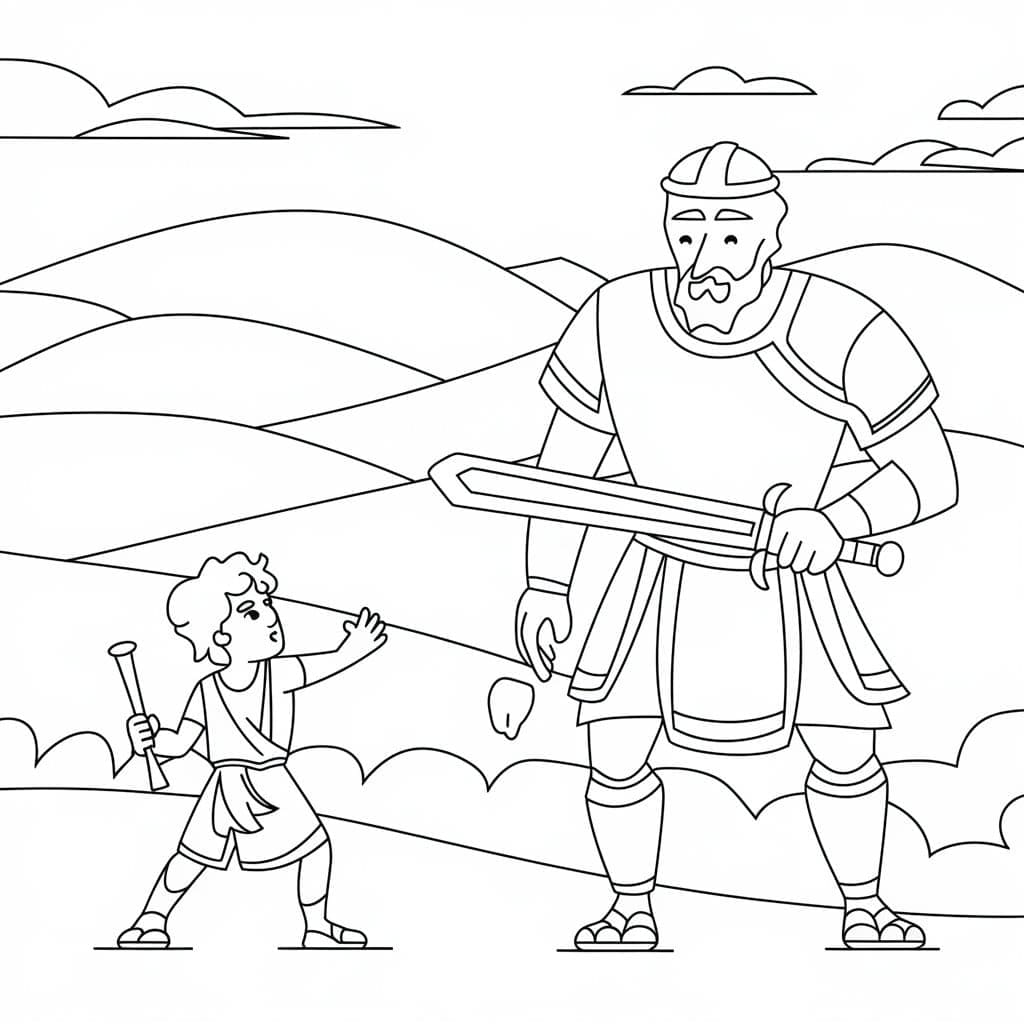 David og Goliat gratis for barn fargelegging