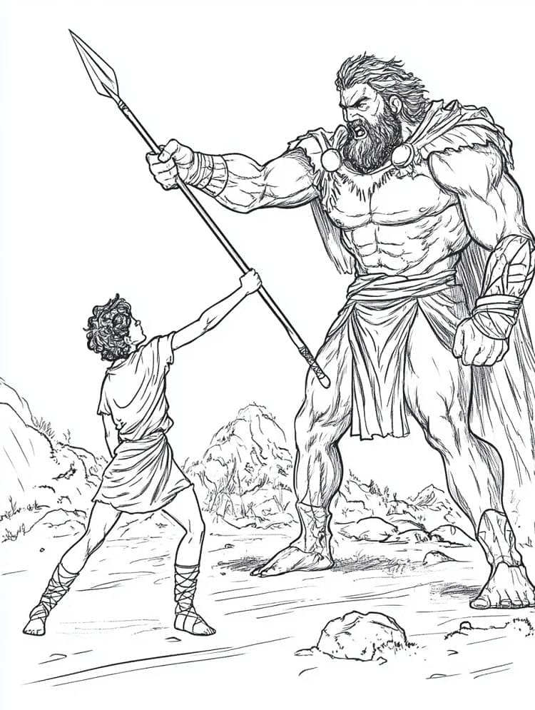 David og Goliat gratis utskrivbar fargelegging