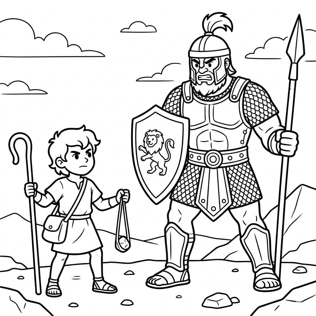 David og Goliat i kamp ansikt til ansikt fargelegging