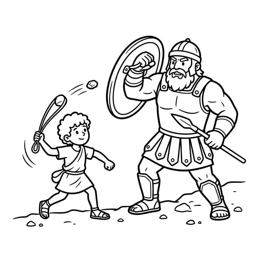 David og Goliat kampøyeblikket fargelegging