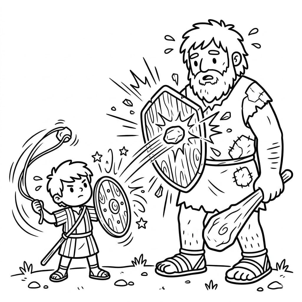 David og Goliat Liten vs. stor kamp fargelegging