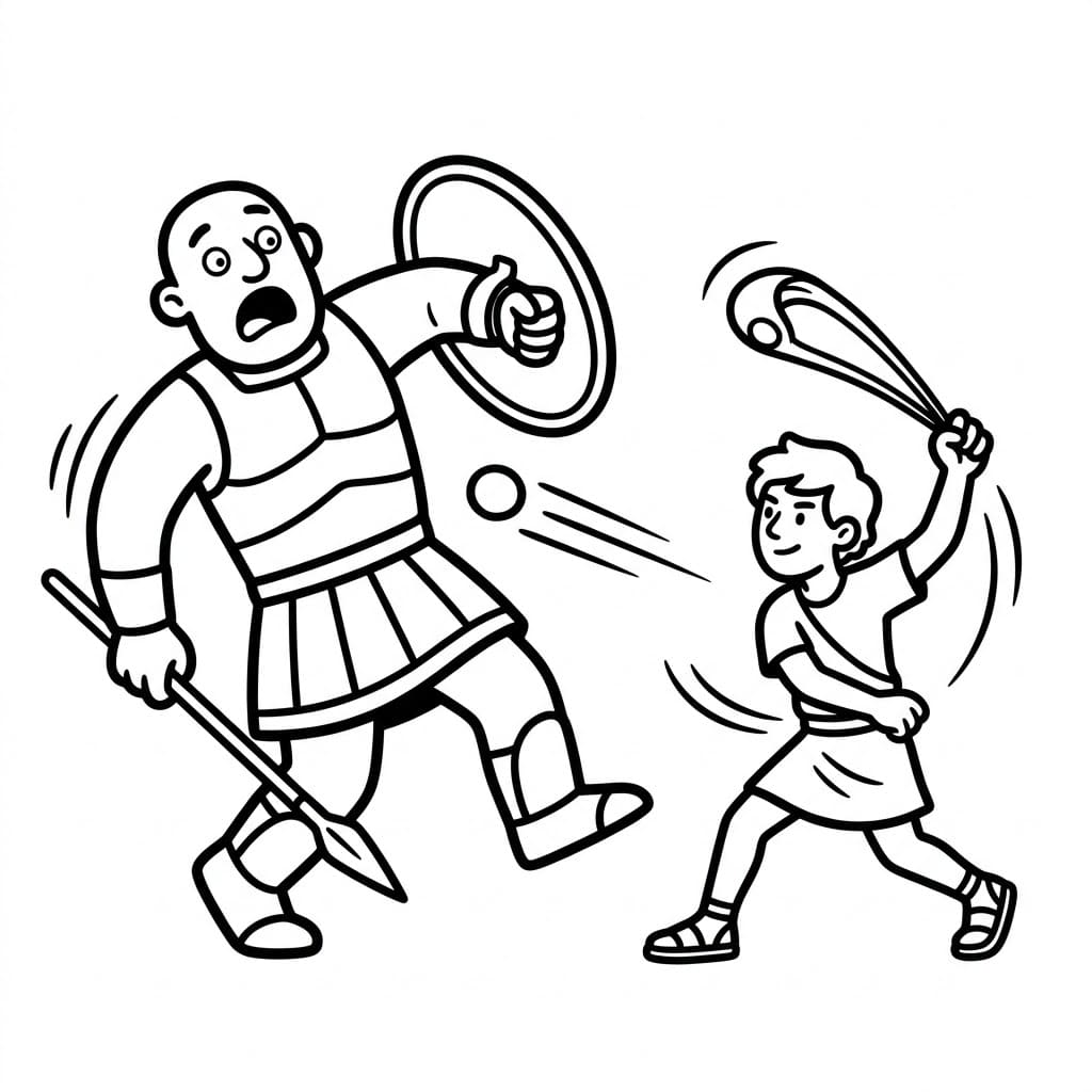 David og Goliat med slyngeangrep fargelegging