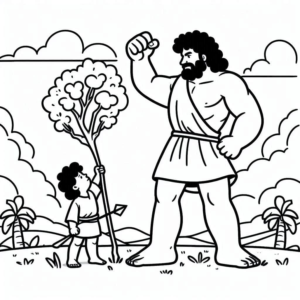 David og Goliat utskrivbar fargelegging