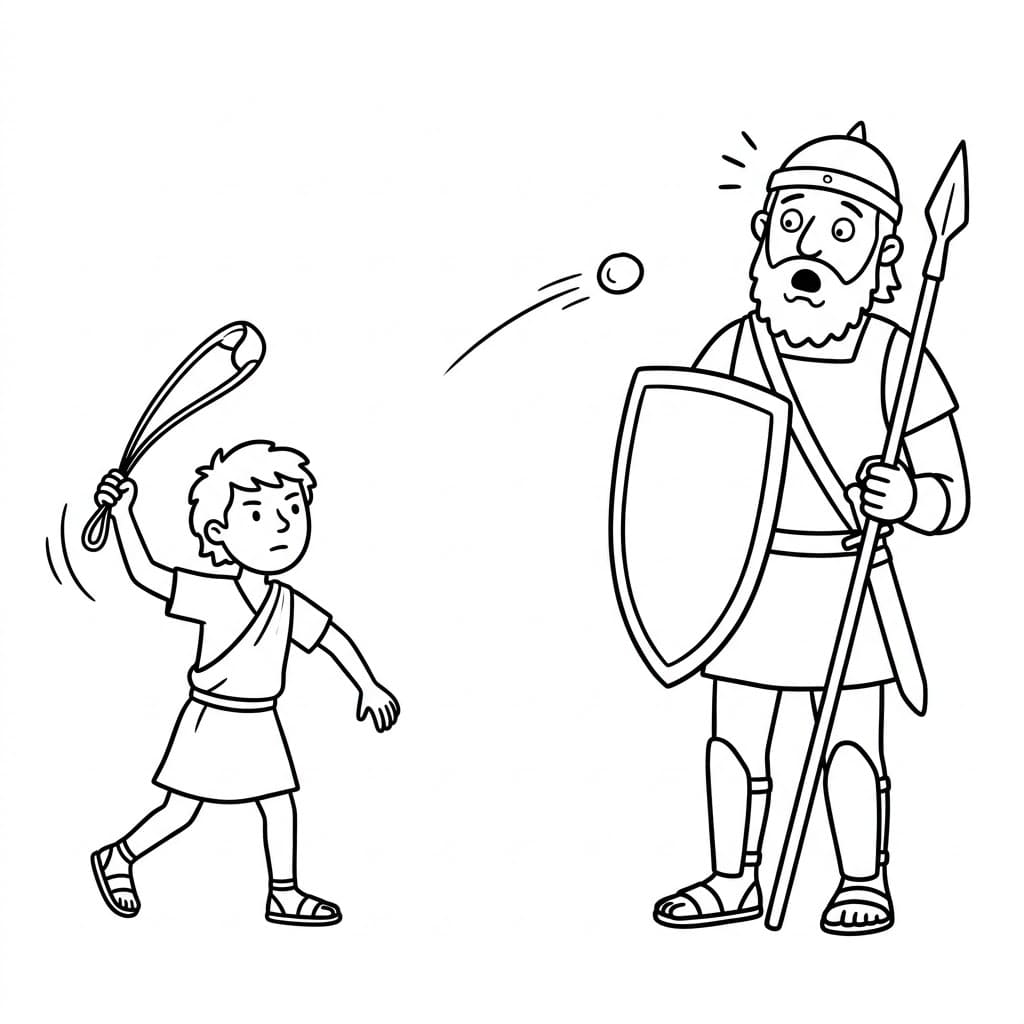 Den Flygende Steinen i David og Goliat fargelegging