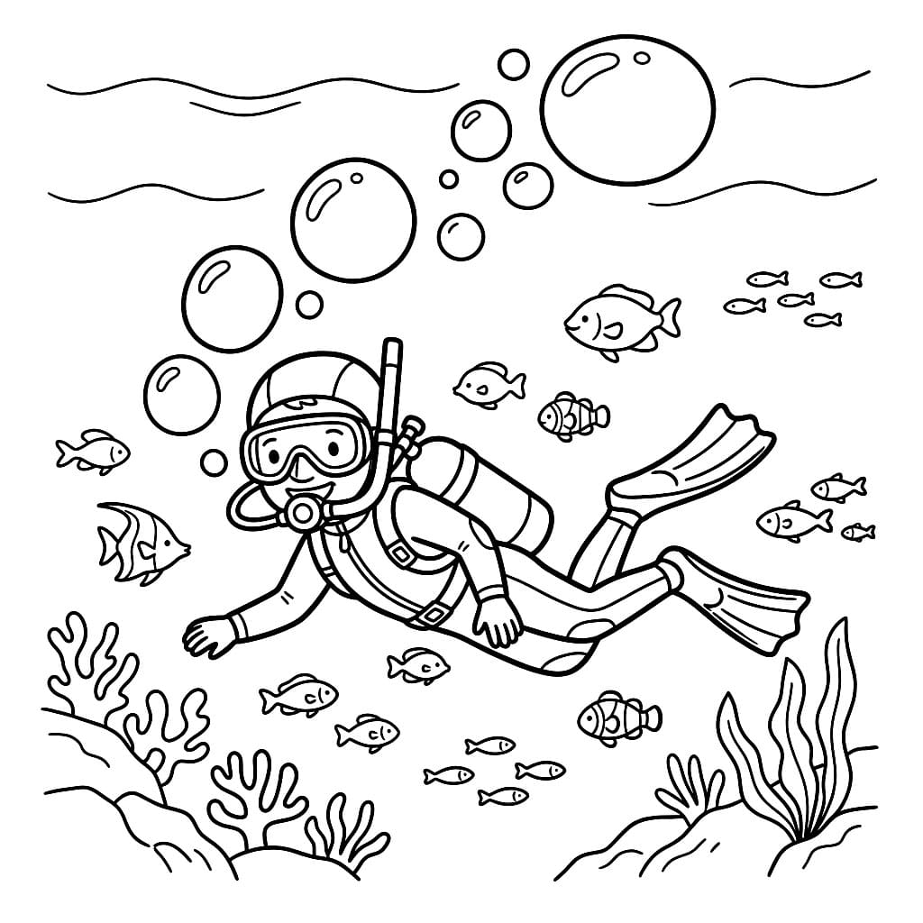 Dykker med stor boble fargelegging