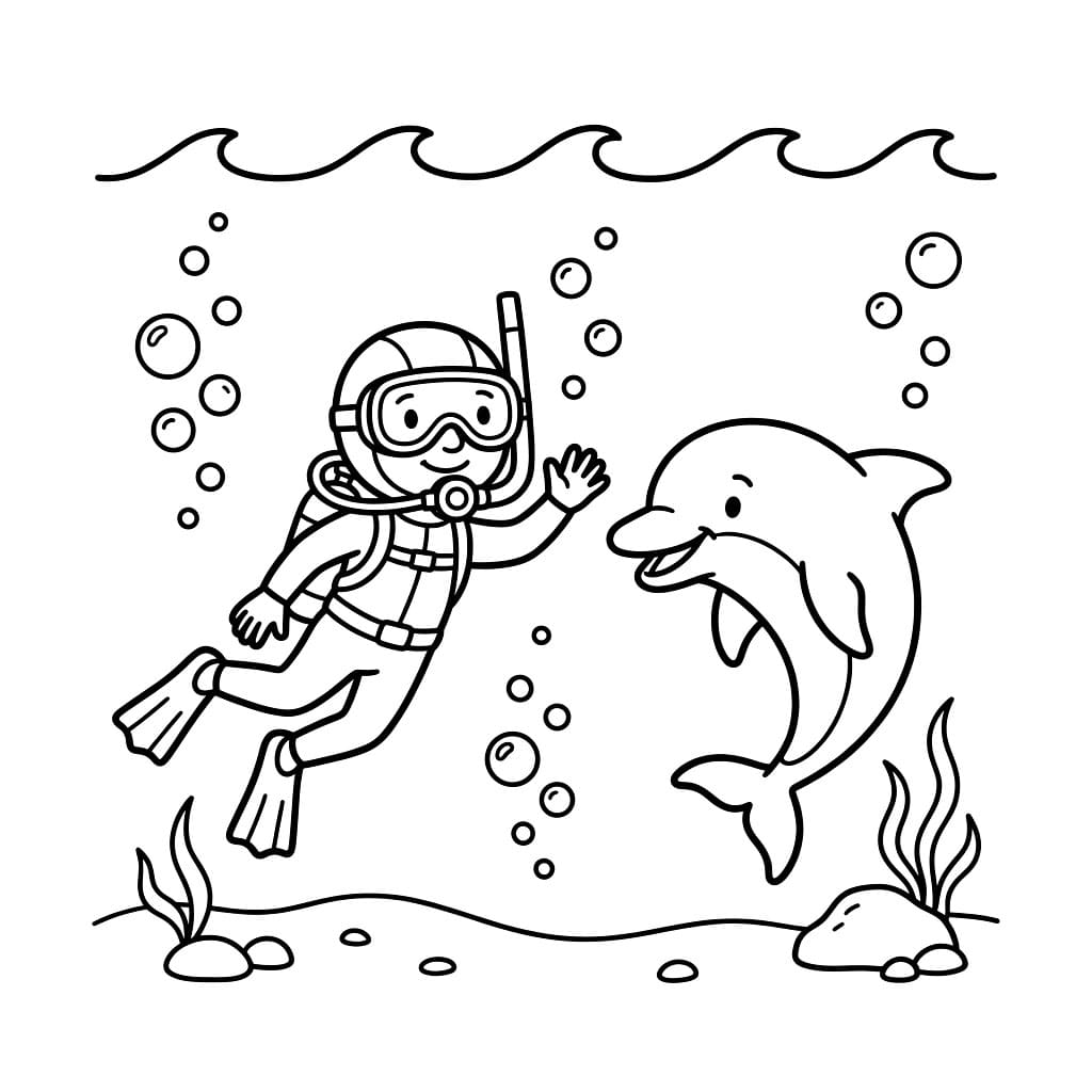 Dykker og delfin fargelegging