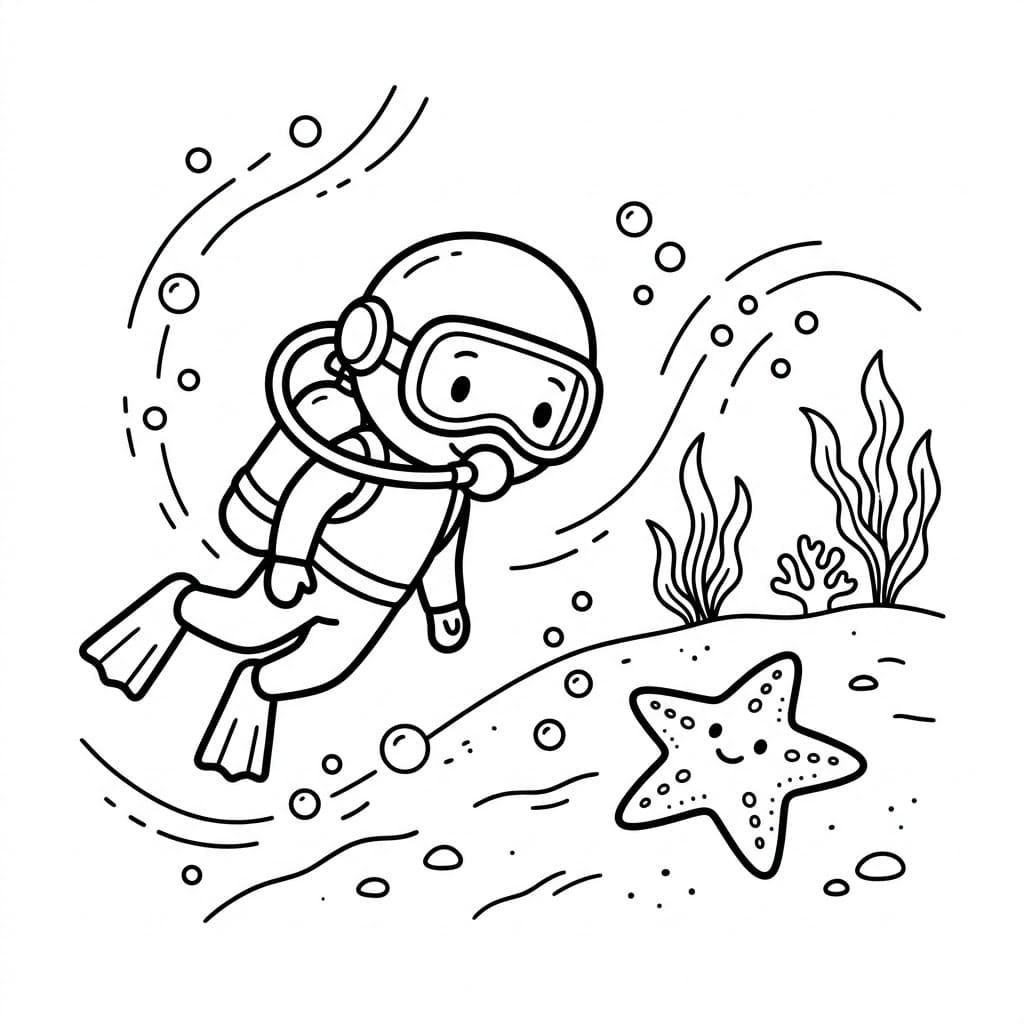 Dykker og sjøstjerne fargelegging