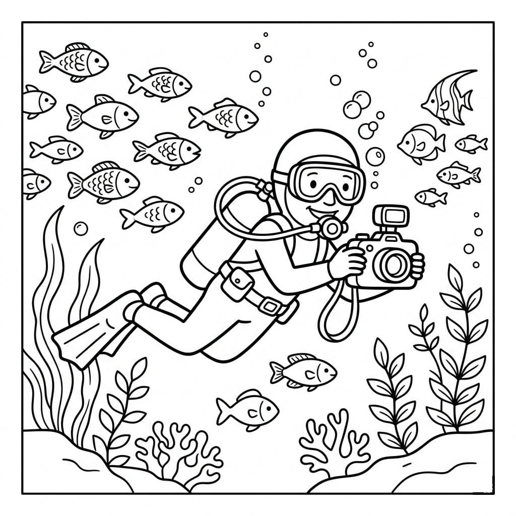 Dykker tar bilde under vann fargelegging