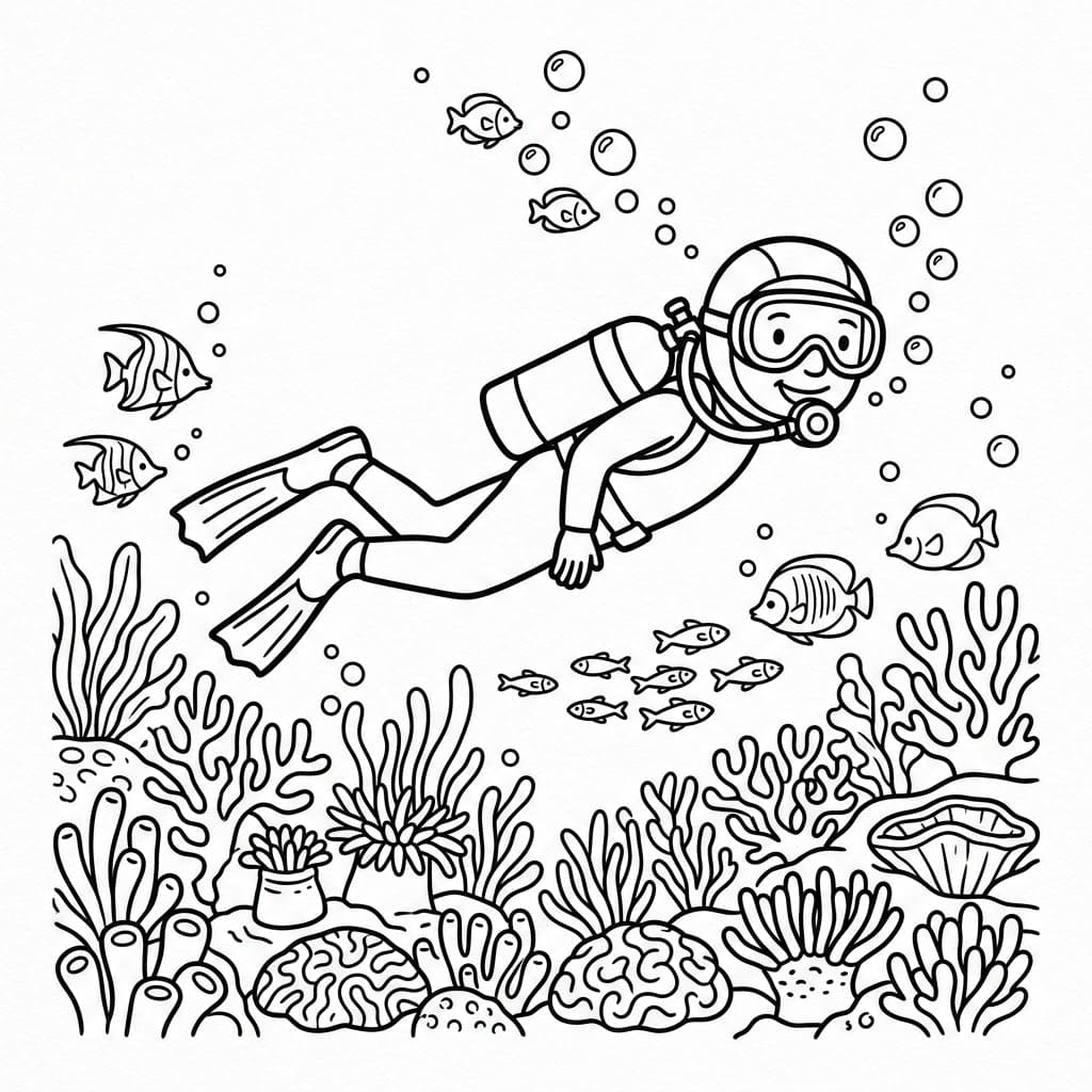 Dykking i korallhage fargelegging