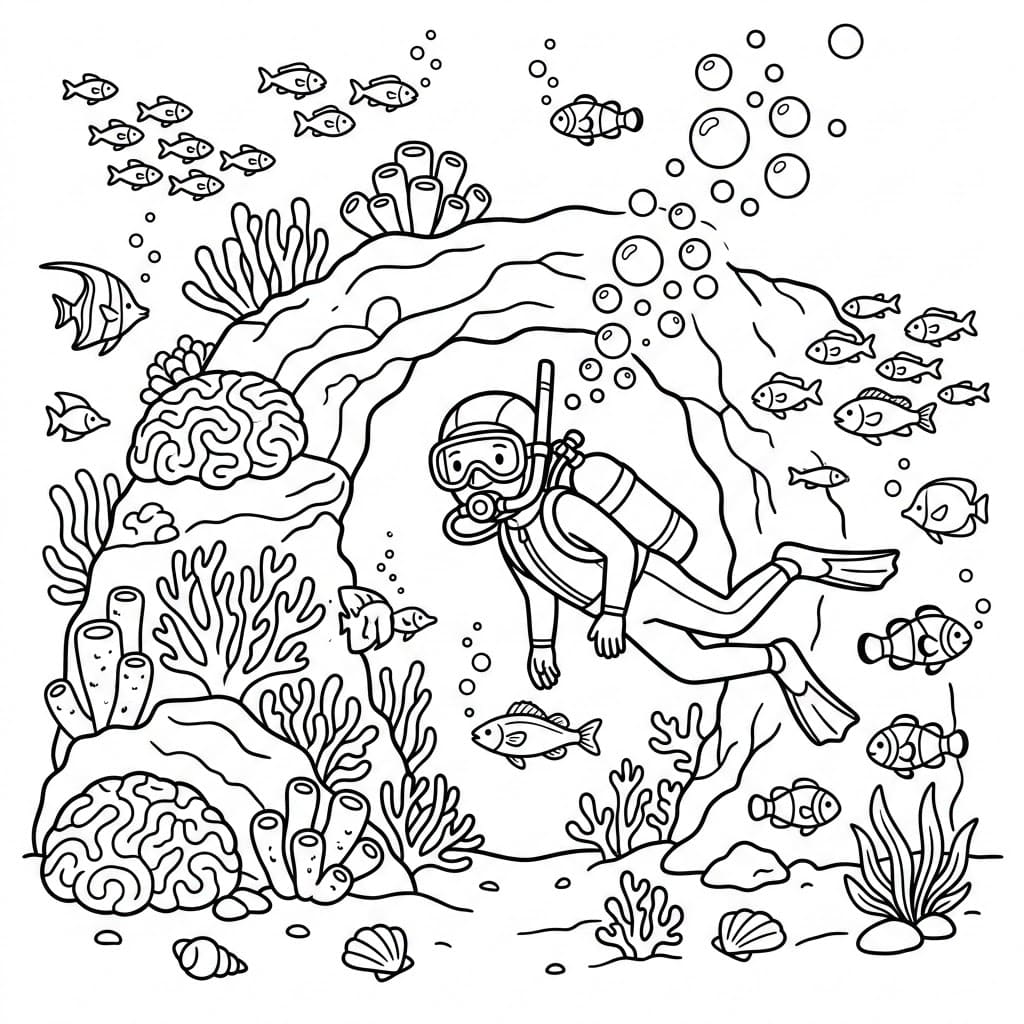 Dykking i korallhule fargelegging