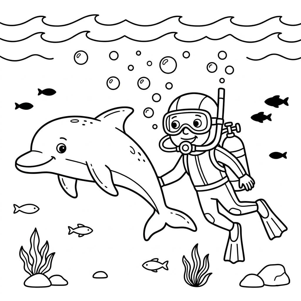 Dykking med delfinvenn fargelegging