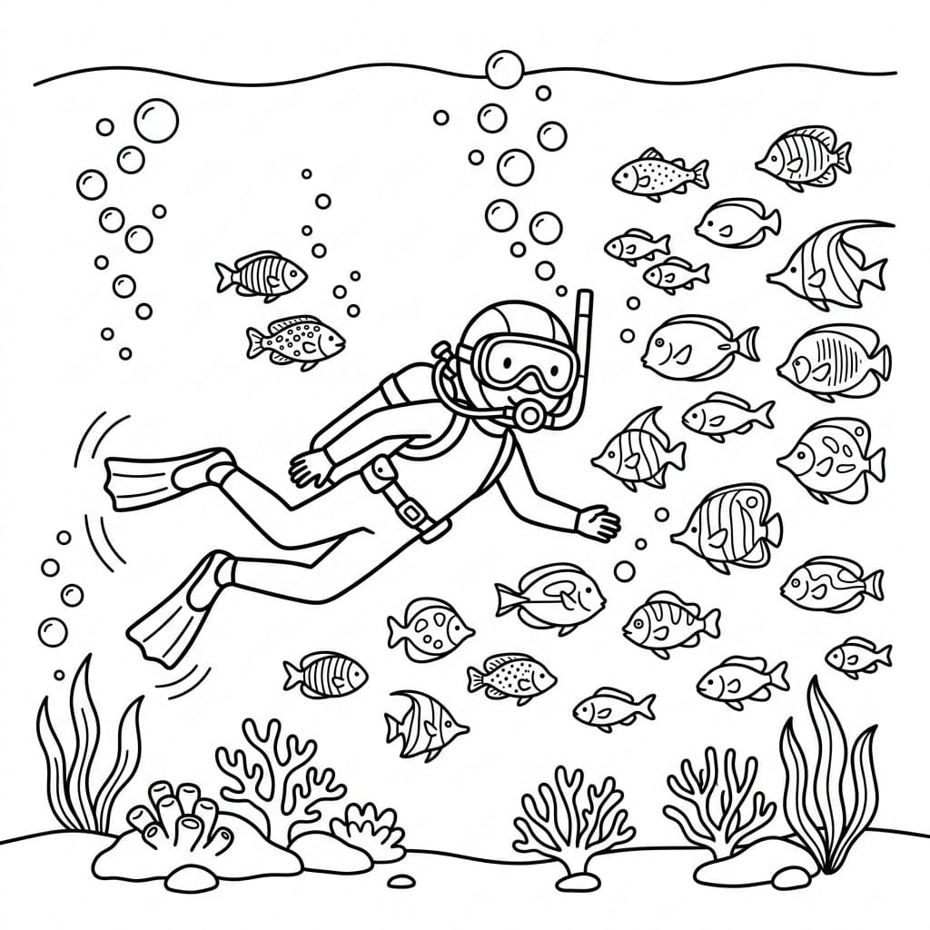 Dykking med fargerike fisker fargelegging