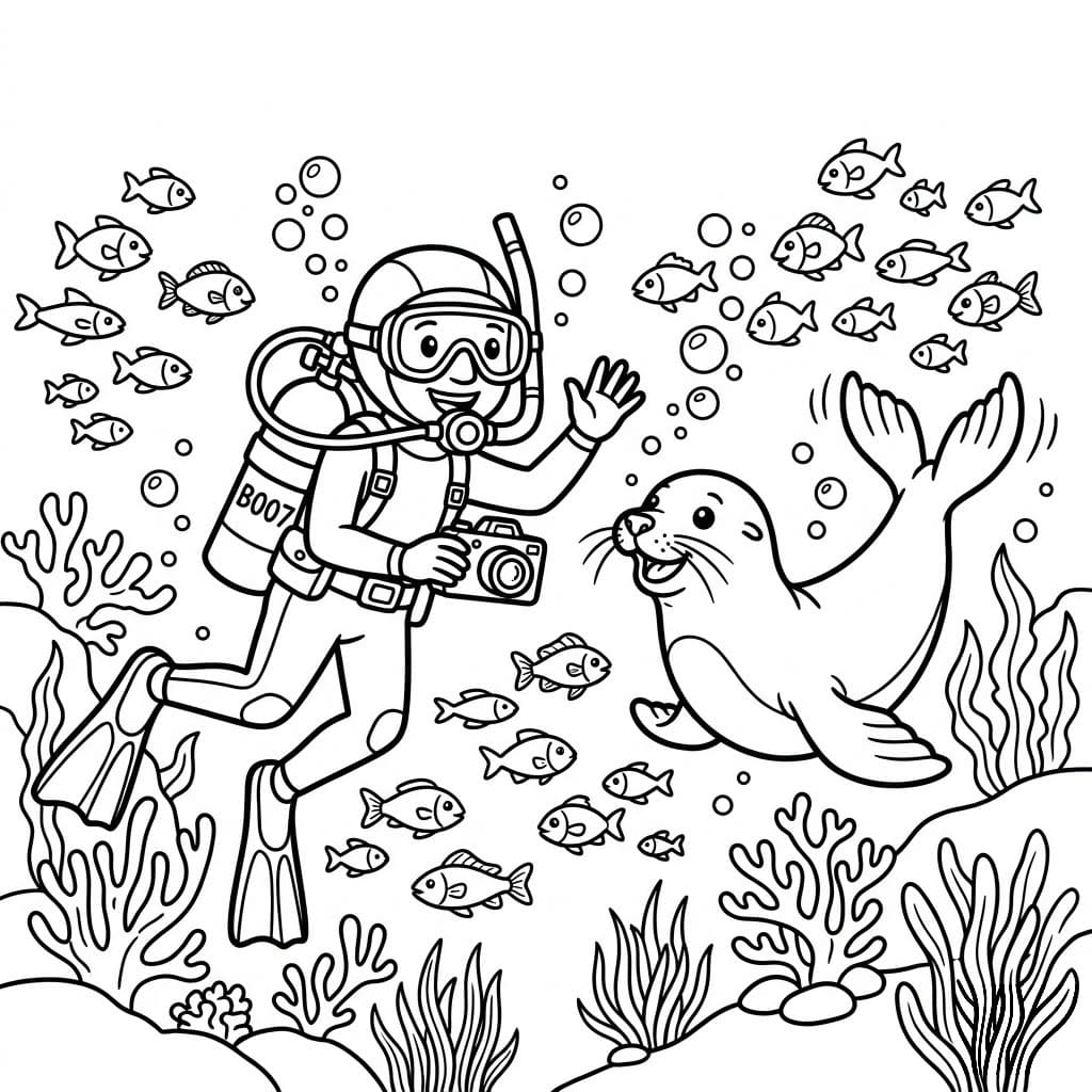 Dykking med sjøløve fargelegging