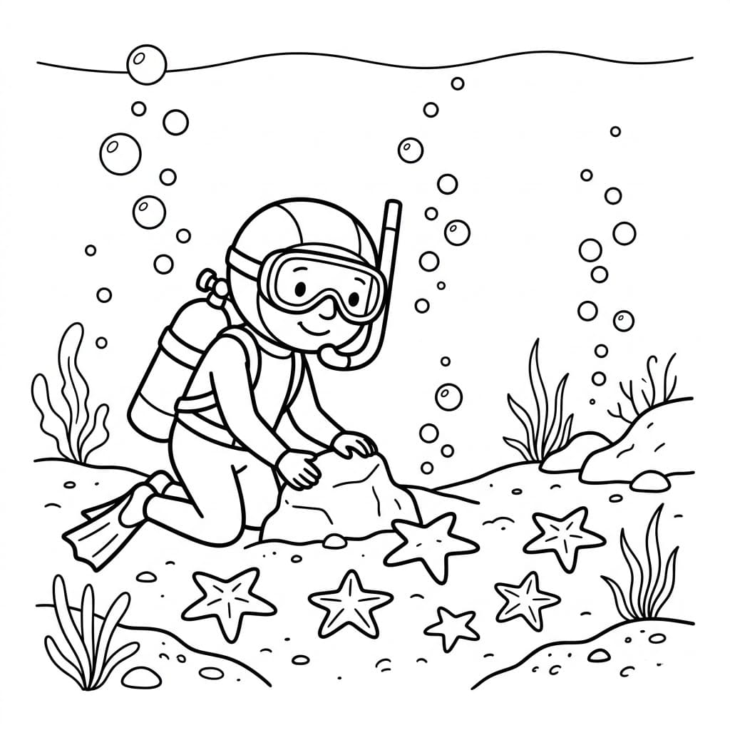 Dykking med sjøstjerner fargelegging