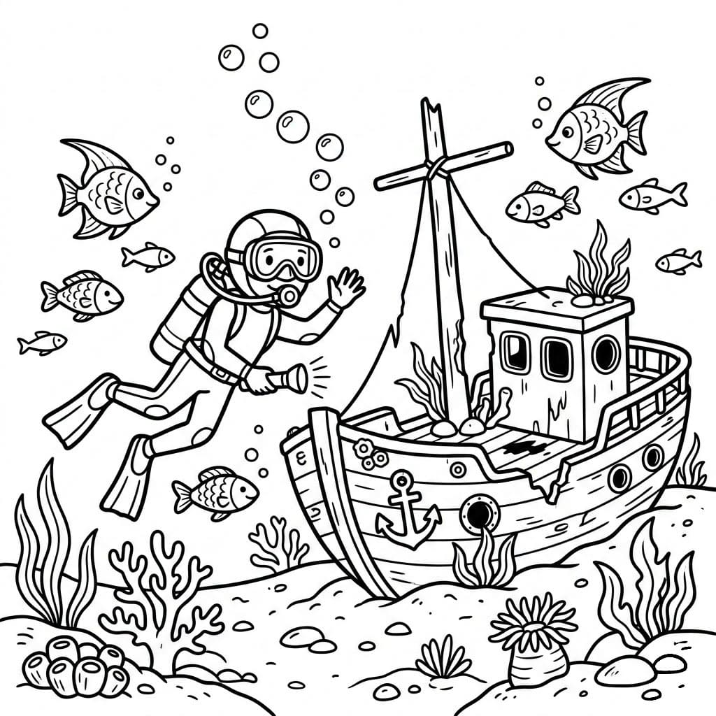 Dykking ved skipsvrak fargelegging