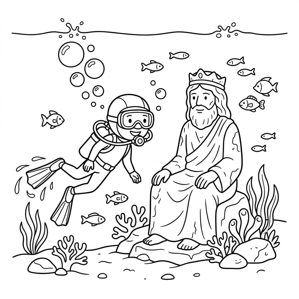 Dykking ved sunket statue fargelegging