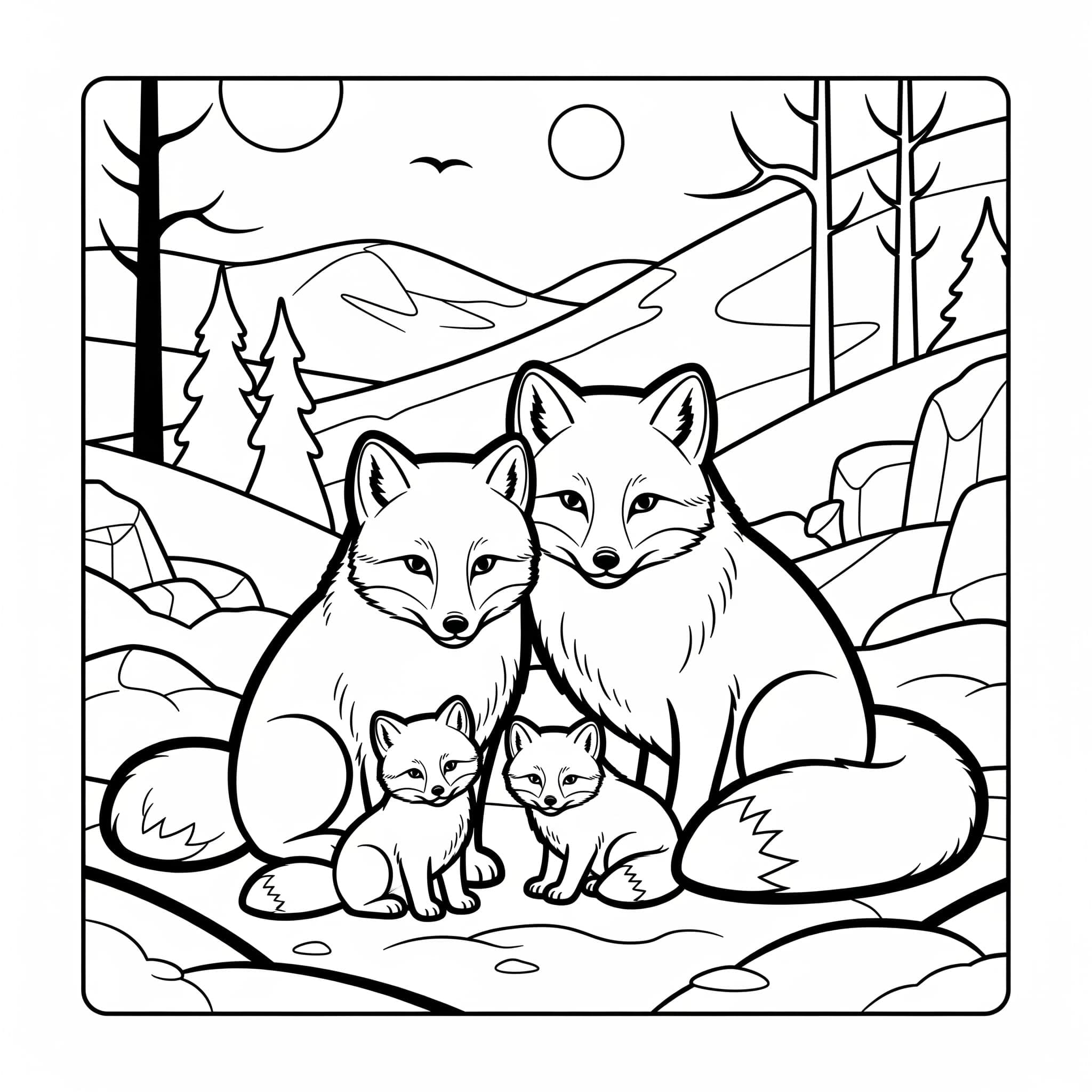 Fjellrev familie fargelegging