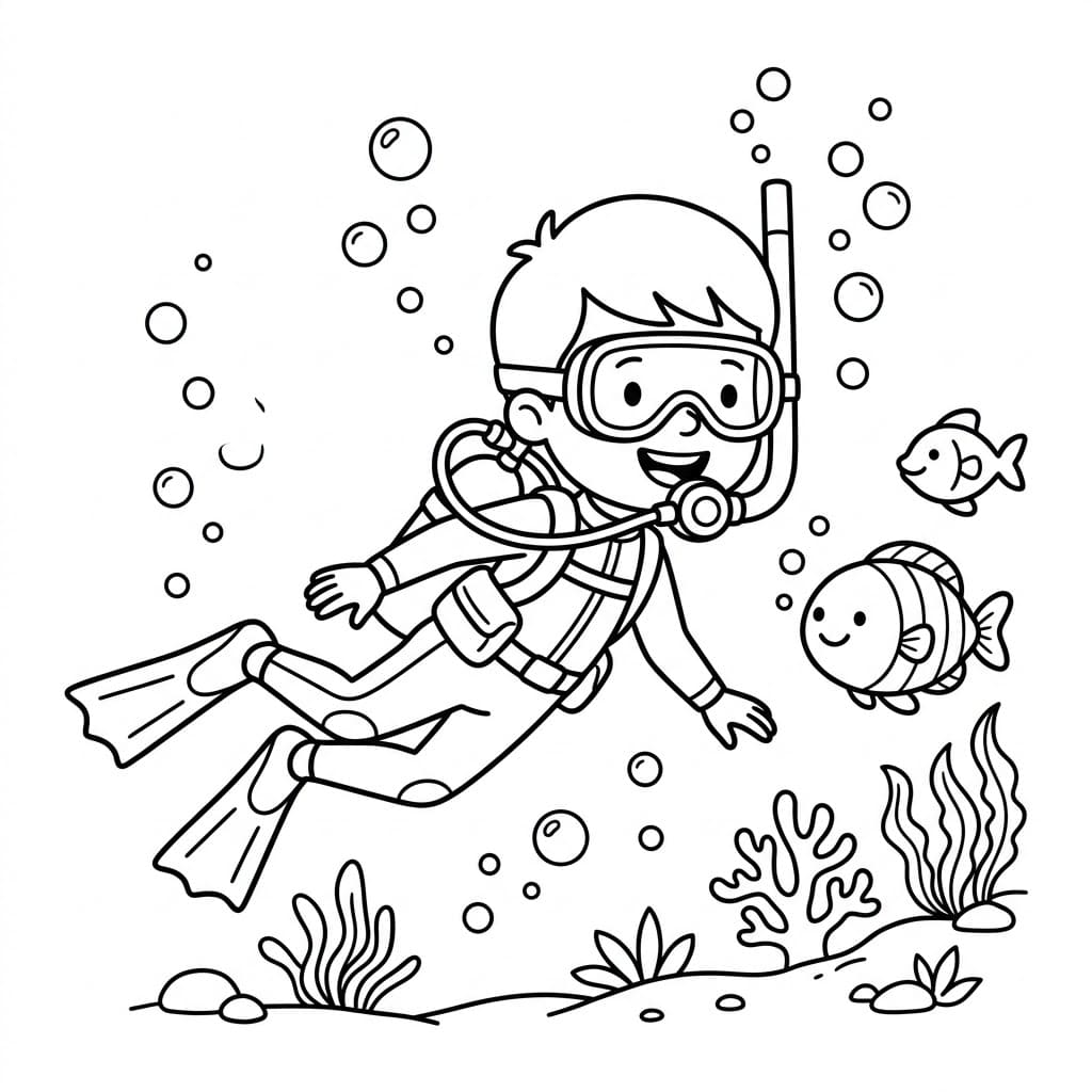 Glad dykkerbarn fargelegging